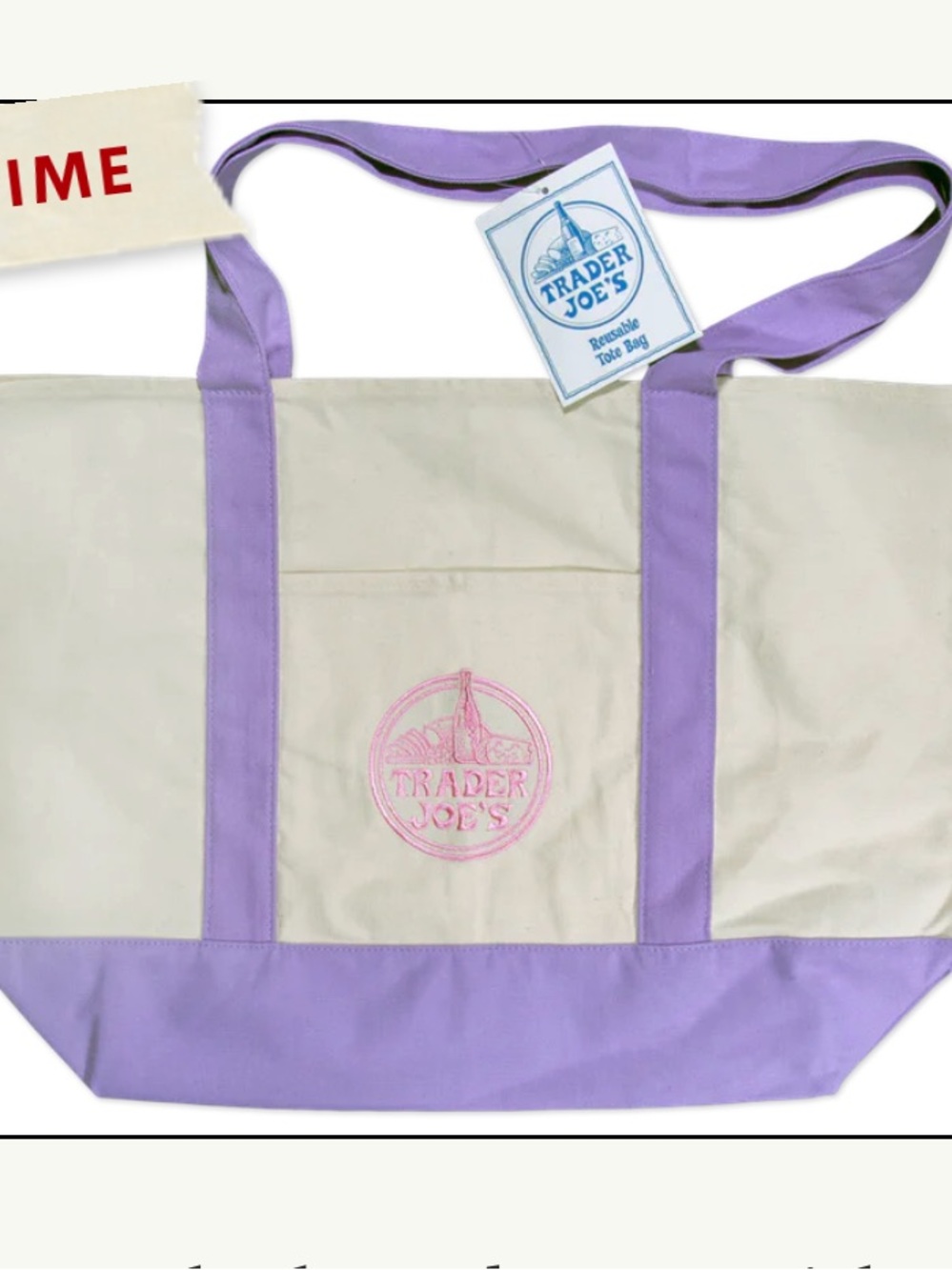 Trader Joe’s Lavender and Cream Reusable Canvas Tote NWT